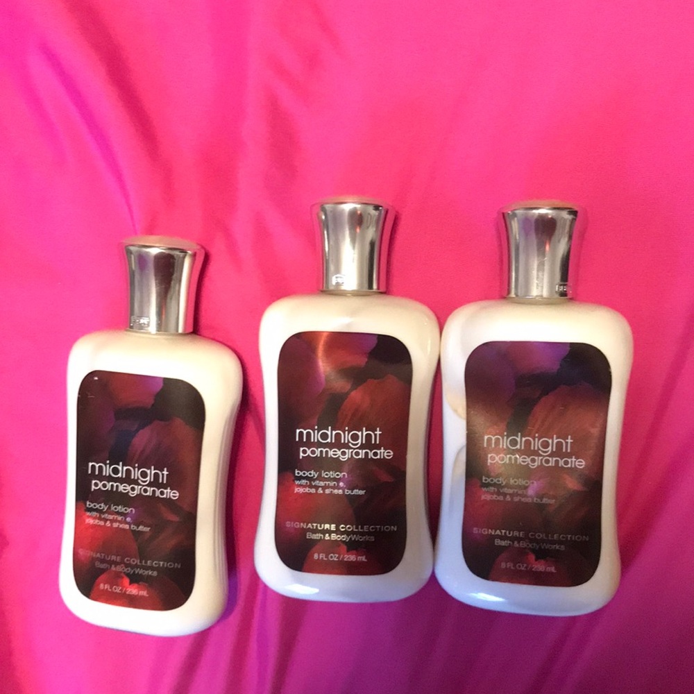 3 bottles of midnight pomegranate body lotions bath and body works